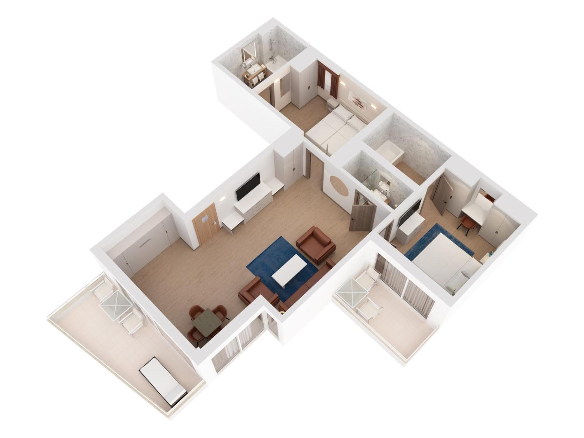 Hilton Rijeka Costabella Beach Resort And Spa Rom bilde 3D floor plan of a typical apartment