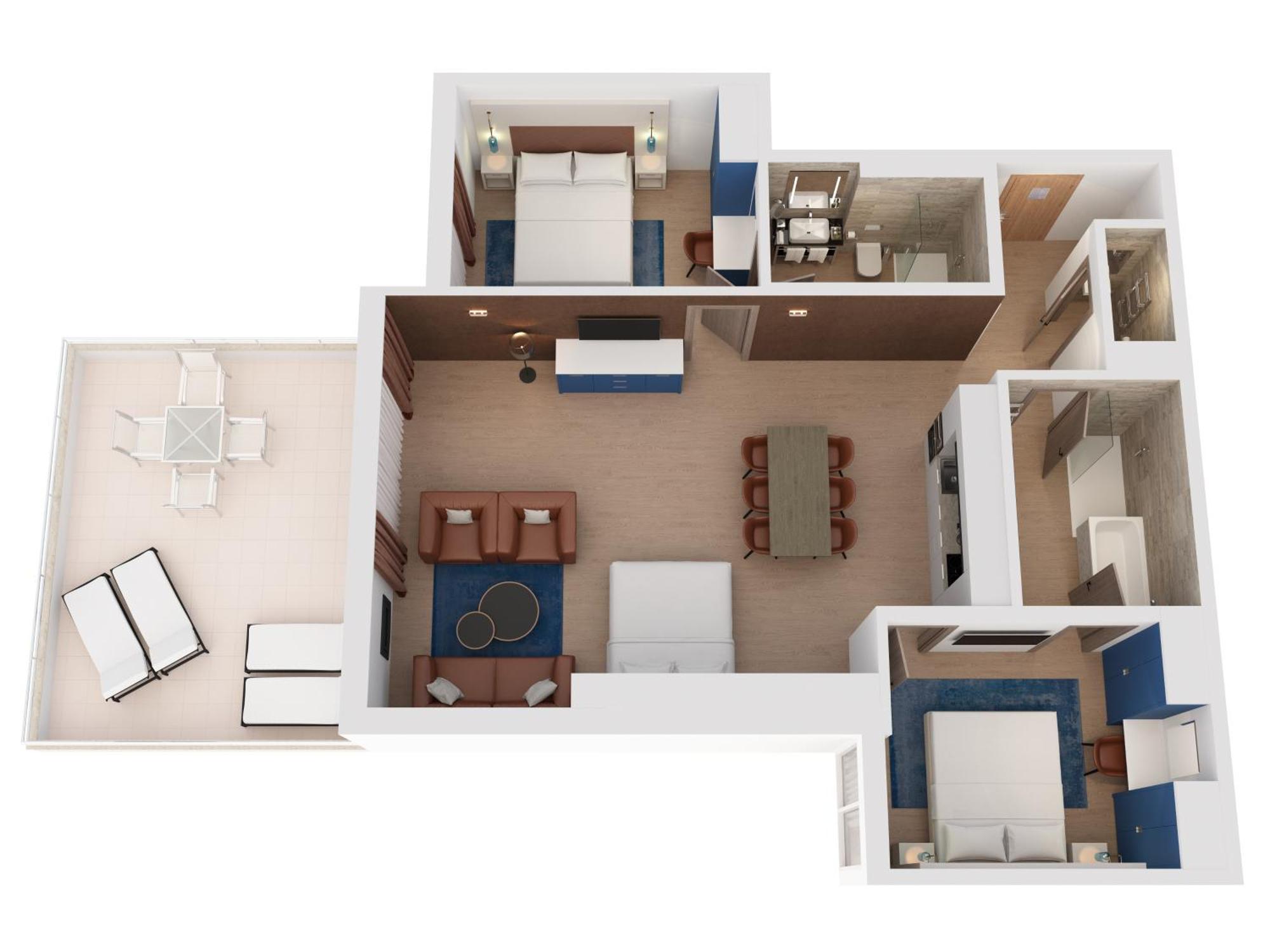 Hilton Rijeka Costabella Beach Resort And Spa Rom bilde A floorplan of a typical two-bedroom suite