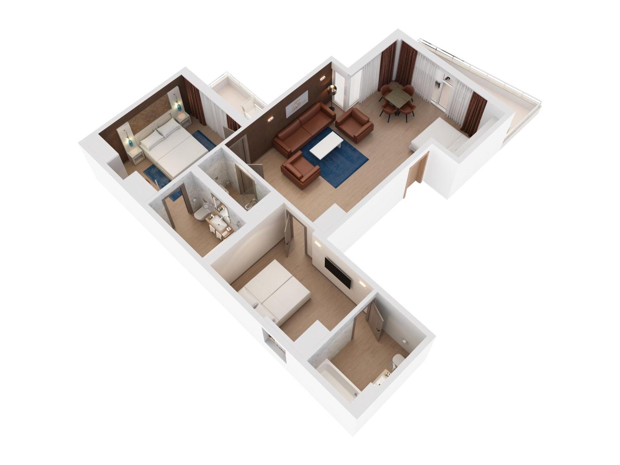 Hilton Rijeka Costabella Beach Resort And Spa Rom bilde 3D floor plan of a hotel room