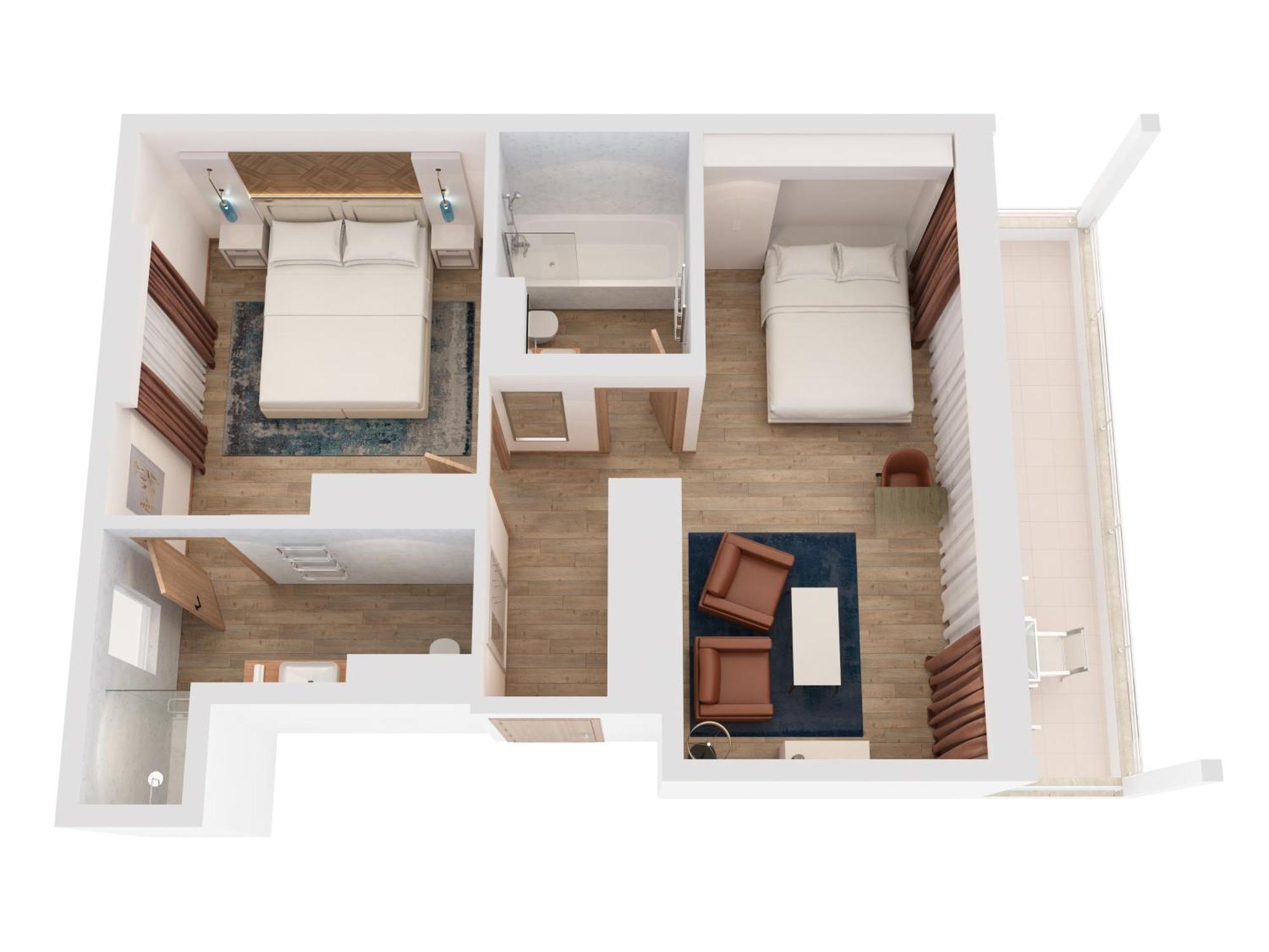Hilton Rijeka Costabella Beach Resort And Spa Rom bilde 3D floor plan of a hotel room